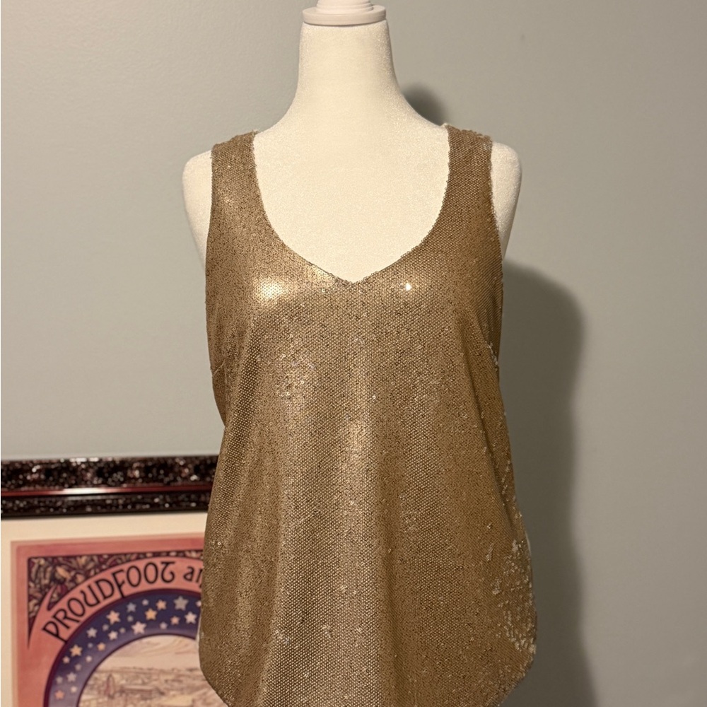 Worthington Gold Sequin Tank Top Size L